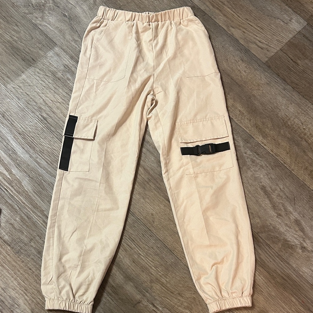 Kids Tan Cargo Pants with Black Details